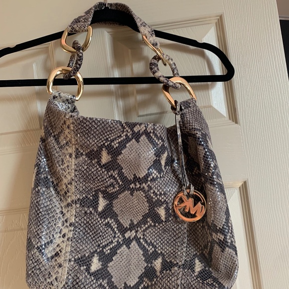 Michael Kors Beige/Brown Snakeprint Leather Shoulder Handbag - Picture 1 of 9
